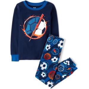 The Children’s Place Boys’ 100% Cotton Long Sleeve Top and Pants, 2 Piece Pajama Set(Soccer)