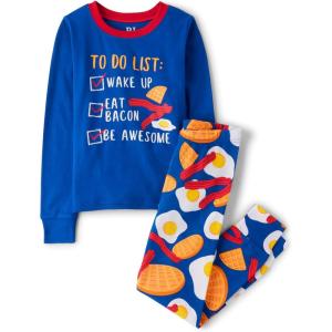 The Children’s Place Boys’ 100% Cotton Long Sleeve Top and Pants,2 Piece Pajama Set(Breakfast Foods)