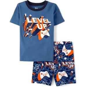 The Children’s Place Boys’ 100% Cotton Sleeve Top and Shorts 2 Piece Pajama Set(Level Up Gamer)