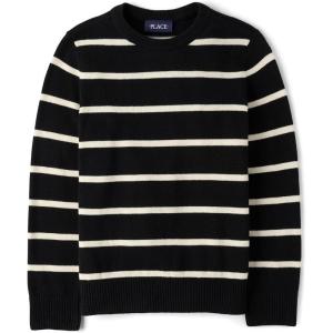 The Children’s Place Boys Long Sleeve Crew Neck Pullover Sweater(Black Gauge Stripe)