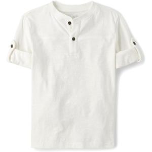 The Children’s Place Boys’ Long Sleeve Rolled Cuff Henley Shirt(Bunny’s Tail White)