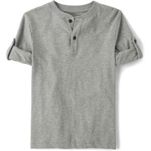 The Children’s Place Boys’ Long Sleeve Rolled Cuff Henley Shirt(Smoke Grey)