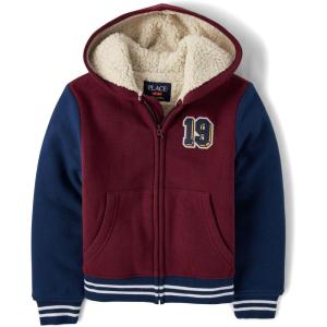 The Children’s Place Boys’ Long Sleeve, Sherpa Lined, Zip-Front Hoodie Sweatshirt(Redwood Blue Varsity)