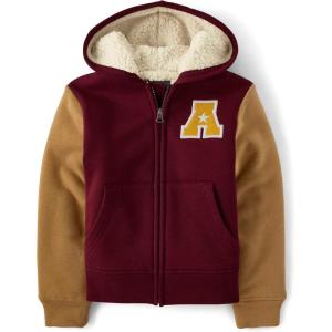 The Children’s Place Boys’ Long Sleeve, Sherpa Lined, Zip-Front Hoodie Sweatshirt(Redwood Varsity)