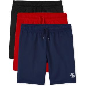 The Children’s Place Boys’ Performance Basketball Shorts 2 Pack(Black/Red/Navy 3-pack)