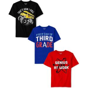 The Children’s Place Boys’ School,Learning Short Sleeve Graphic T-Shirts,3 Pack(How I Roll/1st Day of 3rd Grade/Genius)