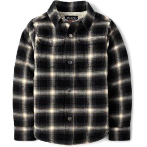 The Children’s Place Boys’ Sherpa Lined Shirt Jacket(Black Plaid)