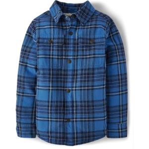 The Children’s Place Boys’ Sherpa Lined Shirt Jacket(Blue Plaid)