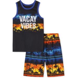 The Children’s Place Boys Sleeveless Tank Top and Shorts 2 Piece Pajama Sets(Vacay Vibes)
