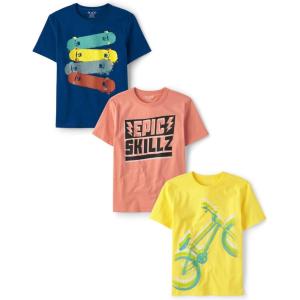 The Children’s Place Boys Sports Short Sleeve Graphic T-Shirts, Multipacks(Skateboards/Epic Skillz/Bike 3-pack)