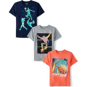 The Children’s Place Boys Sports Short Sleeve Graphic T-Shirts, Multipacks(Sports Player/Slam Dunk/Baseball 3-pack)