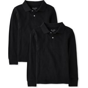 The Children’s Place Boys Uniform Long Sleeve Pique Polo(Black 2-pack)