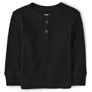 The Children’s Place Boys and Toddler Long Sleeve Thermal Henley Shirt(Black)