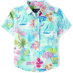 The Children’s Place Boys and Toddler Poplin Short Sleeve Button Down Shirt(Cosmos)
