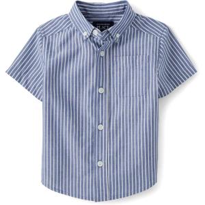 The Children’s Place Boys and Toddler Poplin Short Sleeve Button Down Shirt(Galactic)