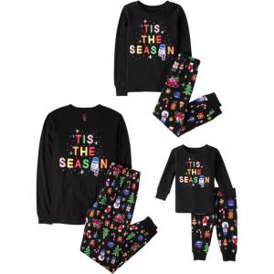 The Children’s Place Family Matching, Christmas and Holiday Pajama Sets, Cotton(Black Glow)