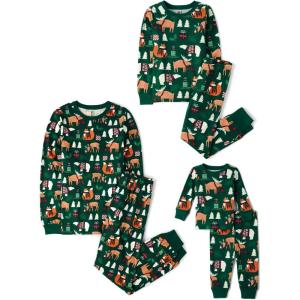 The Children’s Place Family Matching, Christmas and Holiday Pajama Sets, Cotton(Green Christmas Woodland Animals)