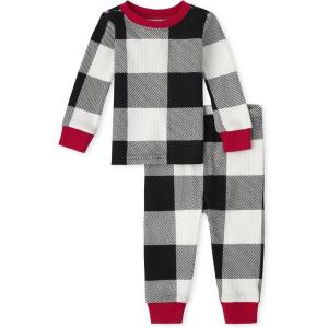 The Children’s Place Family Matching, Plaid Waffle 2 Piece Pajama Sets(Black/White Check)