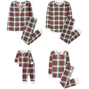 The Children’s Place Family Matching, Plaid Waffle 2 Piece Pajama Sets(Red Tartan Plaid)