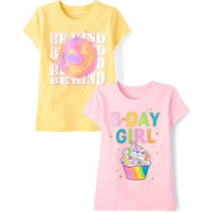 The Children’s Place Girls All Holidays,Birthdays Short Sleeve Graphic T-Shirts,2 Pack(B-day Girl/Be Kind)