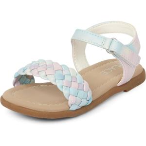 The Children’s Place Girl’s Baby Toddler Flat Sandals with Adjustable Ankle Strap Slipper(Pastel Multicolor Braid)