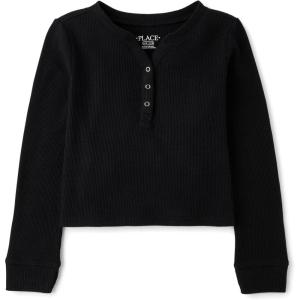 The Children’s Place Girls Basic Long Sleeve Thermal Henley Tops(Black)