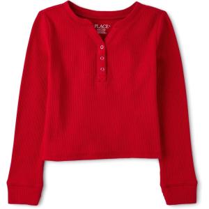 The Children’s Place Girls Basic Long Sleeve Thermal Henley Tops(Classic Red)