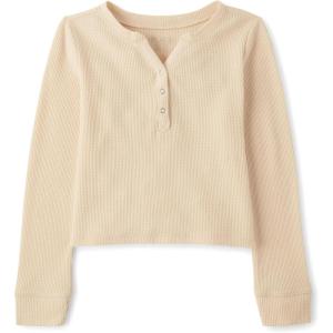 The Children’s Place Girls Basic Long Sleeve Thermal Henley Tops(Frappe)