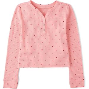 The Children’s Place Girls Basic Long Sleeve Thermal Henley Tops(Fuzzy Pink)