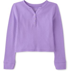 The Children’s Place Girls Basic Long Sleeve Thermal Henley Tops(Purple)