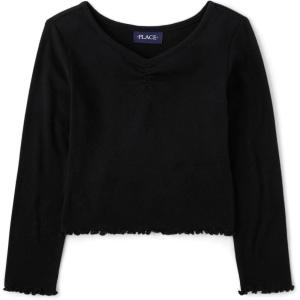 The Children’s Place Girls’ Basic Long Sleeve V-Neck Knit Shirts(Black)
