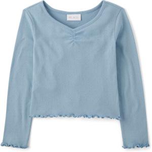 The Children’s Place Girls’ Basic Long Sleeve V-Neck Knit Shirts(Blue Aura)