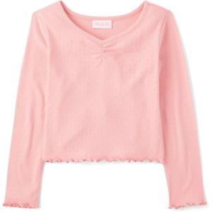 The Children’s Place Girls’ Basic Long Sleeve V-Neck Knit Shirts(Fuzzy Pink)