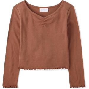 The Children’s Place Girls’ Basic Long Sleeve V-Neck Knit Shirts(Pecan Pie)