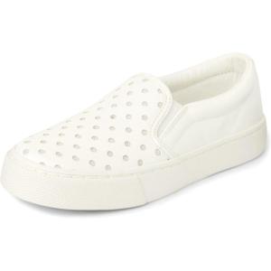 The Children’s Place Girl’s Casual Slip on Platform Shoes(Perforated White)