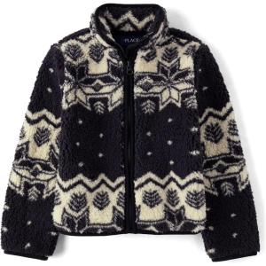 The Children’s Place Girls’ Cozy Sherpa Full-Zip Jacket(Black Fairisle)