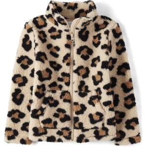 The Children’s Place Girls’ Cozy Sherpa Full-Zip Jacket(Honey Leopard)