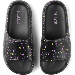 The Children’s Place Girls Everday Slip on Slide Sandals(Black Paint Splatter)