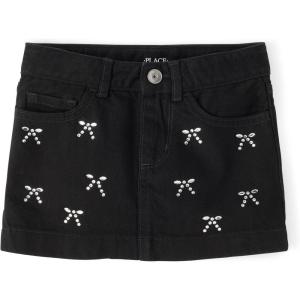 The Children’s Place Girls Everyday Denim Skirts and Skorts(Black Wash Bows)