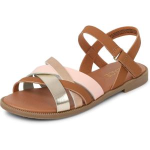 The Children’s Place Girls Flat Sandals with Adjustable Ankle Strap(Pink Gold Multi Crisscross)