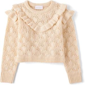 The Children’s Place Girls Long Sleeve Crew Neck Pullover Sweater(Beige Ruffle)