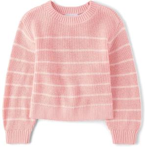 The Children’s Place Girls Long Sleeve Crew Neck Pullover Sweater(Fuzzy Pink Stripe)