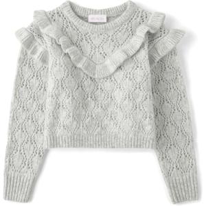 The Children’s Place Girls Long Sleeve Crew Neck Pullover Sweater(Mist Ruffle)