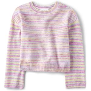 The Children’s Place Girls Long Sleeve Crew Neck Pullover Sweater(Pink Colorblock)