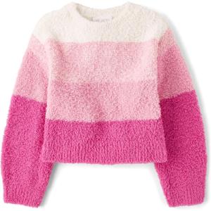 The Children’s Place Girls Long Sleeve Crew Neck Pullover Sweater(Pink Stripe)