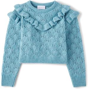 The Children’s Place Girls Long Sleeve Crew Neck Pullover Sweater(Winter Sky Ruffle)