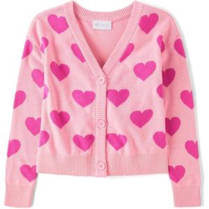 The Children’s Place Girls’ Long Sleeve Knit Button Front Cardigan(Pink Valentine Hearts)
