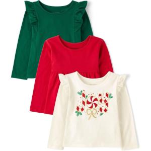 The Children’s Place Girls Long Sleeve Knit Fashion Shirt(Joy Candy Cane/Red/Green 3-pack)