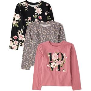 The Children’s Place Girls Long Sleeve Knit Fashion Shirt(Love/Floral/Gray 3-pack)