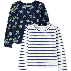 The Children’s Place Girls Long Sleeve Knit Fashion Shirt(Tidal Floral/Striped 2-pack)